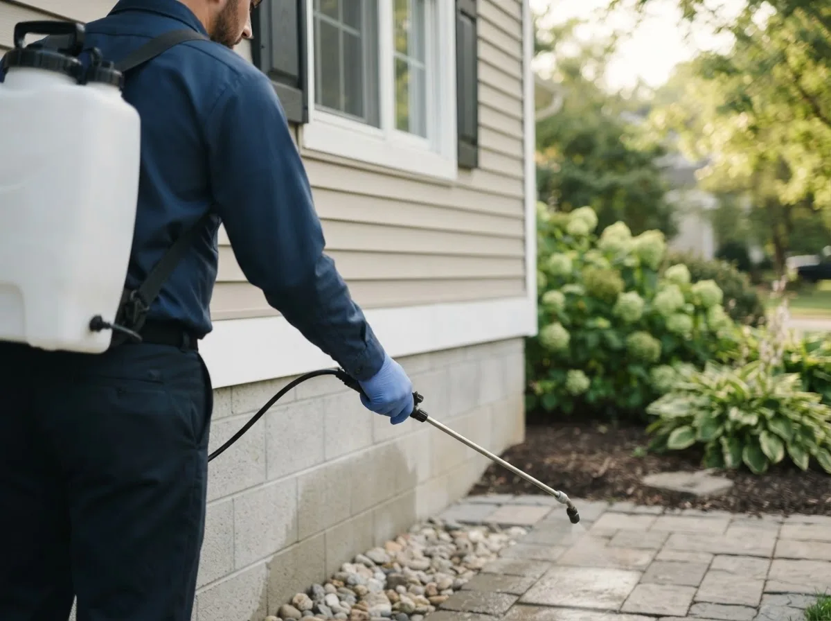 Pest control technician inspecting a home in Huttonsville, WV